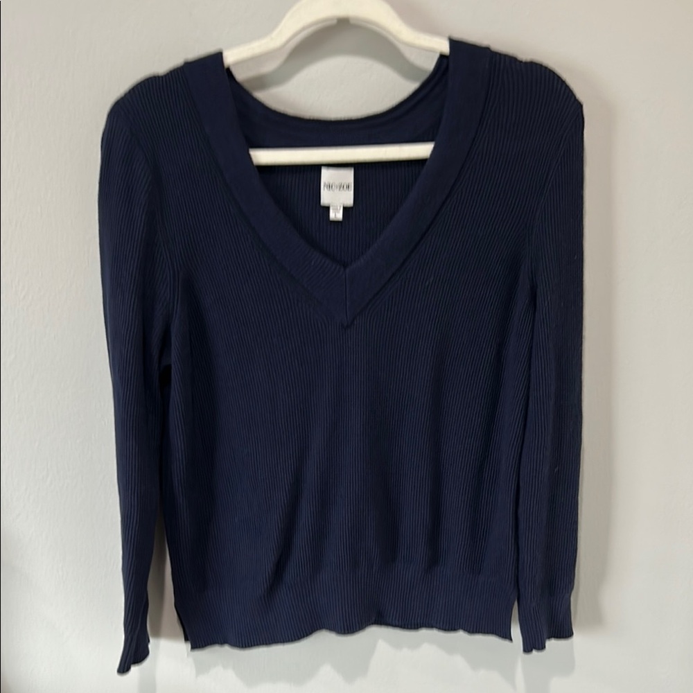 NIC+ZOE Blue V-Neck Sweater Lightweight Waffle Knit